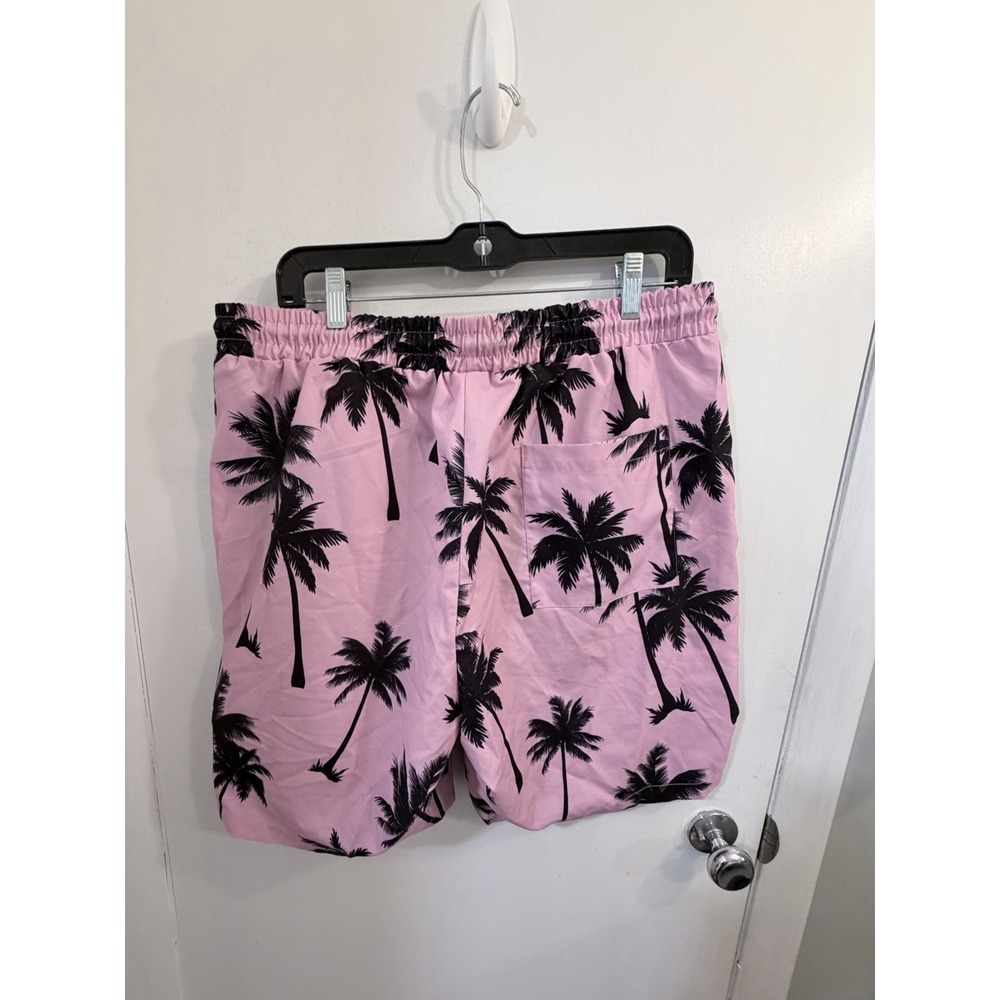 Mens XL Pink Black Palm Tree Shorts Manfinity Tropical Beach Vacation Swim Trunk - Picture 4 of 7
